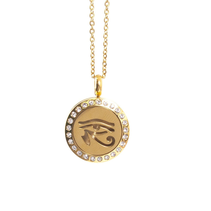 Eye of Horus | Aromatherapy Oil Diffuser Gold Necklace Locket with Pad - Mystic Moments UK