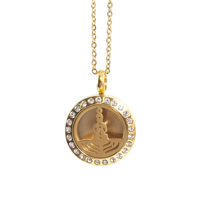 Seven Chakras | Aromatherapy Oil Diffuser Gold Necklace Locket with Pad - Mystic Moments UK