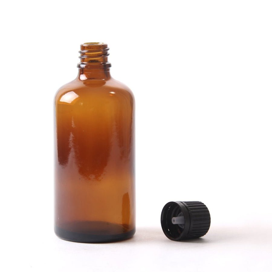 100ml Amber Glass Boston Round Bottle (With Black Tamper Evident Cap) - Mystic Moments UK