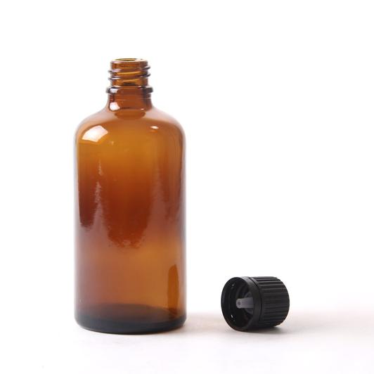 100ml Amber Glass Boston Round Bottle With Tamper Evident Cap (Black or White)