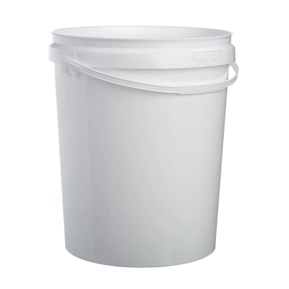 Cubo de plástico blanco con precinto de seguridad de 25 litros con mango de plástico
