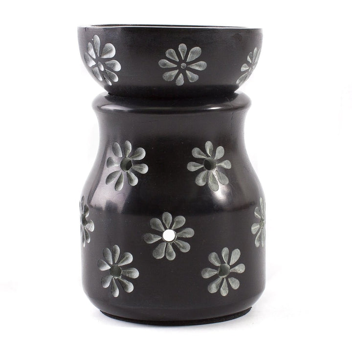 Black with Flowers Soapstone Oil Burner - Mystic Moments UK