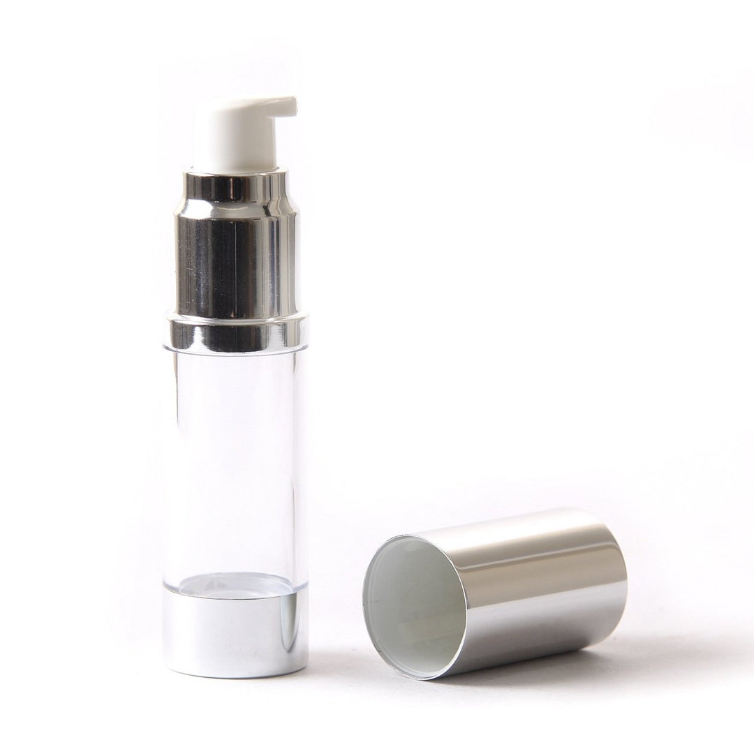 Clear & Silver Chrome 15ml With Cap - Airless Serum Bottles - Mystic Moments UK
