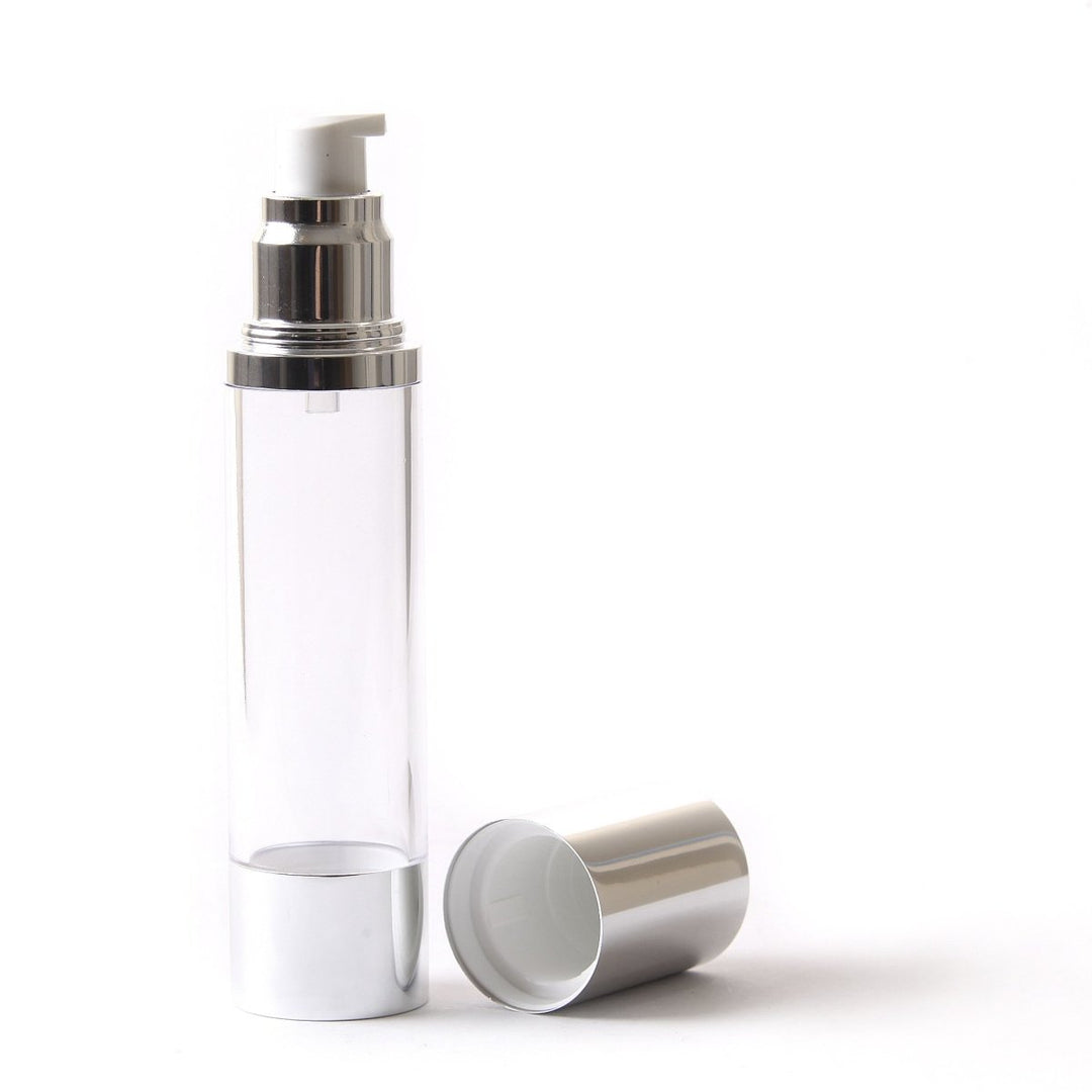 Clear & Silver Chrome 50ml With Cap - Airless Serum Bottles - Mystic Moments UK