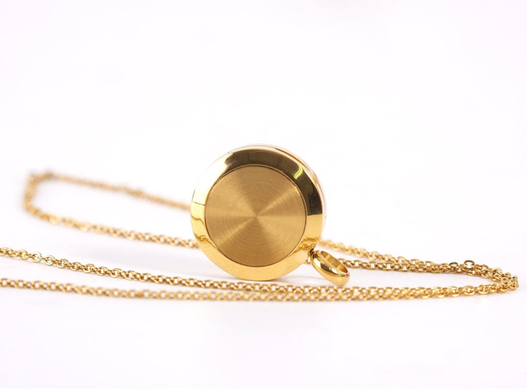 Dharma Wheel | Aromatherapy Oil Diffuser Gold Necklace Locket with Pad - Mystic Moments UK