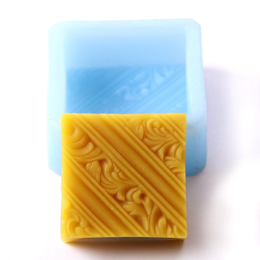 Diagonal Lines and Rococo Swirls Square Silicone Soap Mould R0134 - Mystic Moments UK