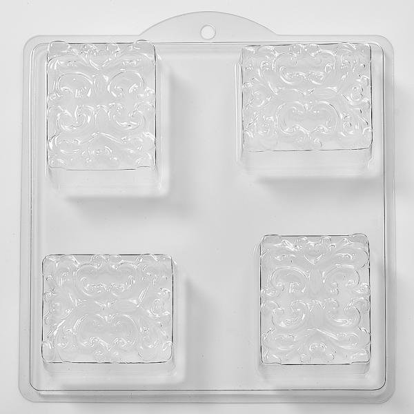 Floral Pattern In Square Plastic Soap/Bathbomb Mould 4 Cavity M37 - Mystic Moments UK