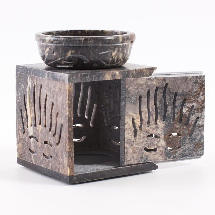 Rising Sun Soapstone Oil Burner with Sliding Door - Mystic Moments UK