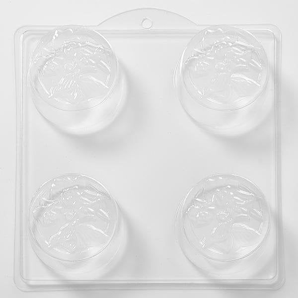 Round Butterfly on Flowers Soap/Bath Bomb/Chocolate Mould 4 Cavity L15 - Mystic Moments UK