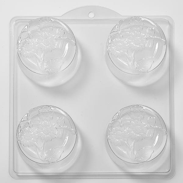 Round Small Dragonfly & Flowers (2) Soap/Bath Bomb/Chocolate Mould 4 Cavity L37 - Mystic Moments UK