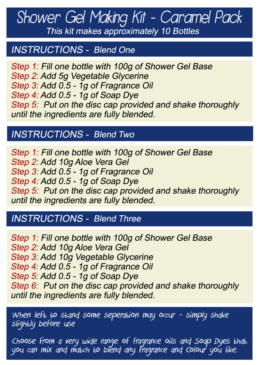 Shower Gel Making Kit - CARAMEL PACK - Mystic Moments UK