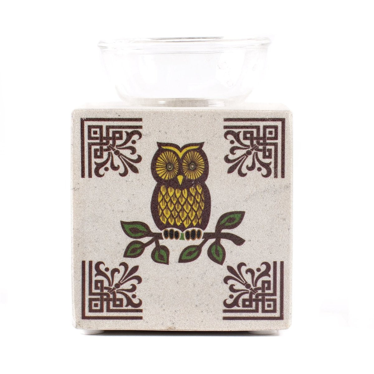 White Box Soapstone Oil Burner with Owl Design - Mystic Moments UK